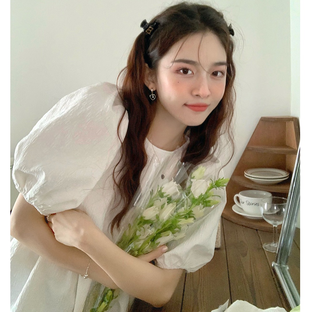 Áo Kiểu Búp Bê Tay Ngắn Thắt Nơ Sau Lưng Màu Xanh Lá Dễ Thương 49529