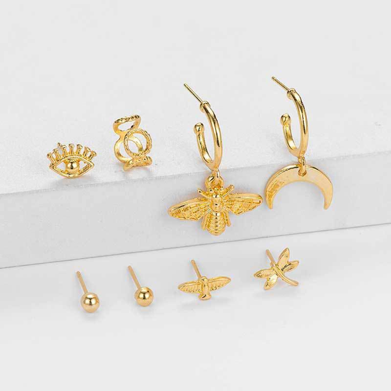 Bông Tai Hình Ong / Ngôi Sao / Mặt Trăng Nhỏ Xinh Thời Trang Punk