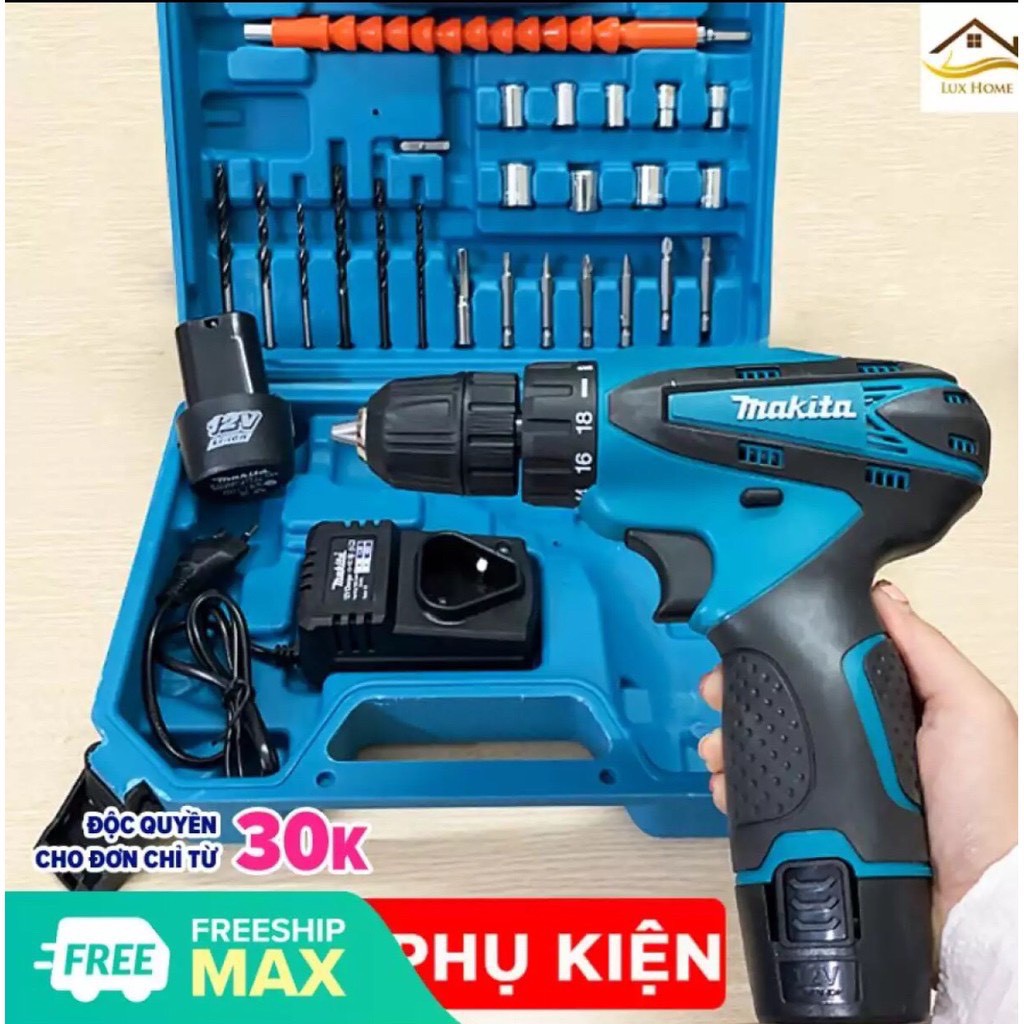 Bộ máy khoan pin đa năng 12V Makita tặng kèm bộ phụ kiện 24 chi tiết