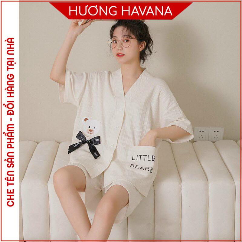 Bộ ngủ pyjama, bộ mặc nhà quần đùi áo cộc tay chất cotton nhẹ cao cấp Havana FB10