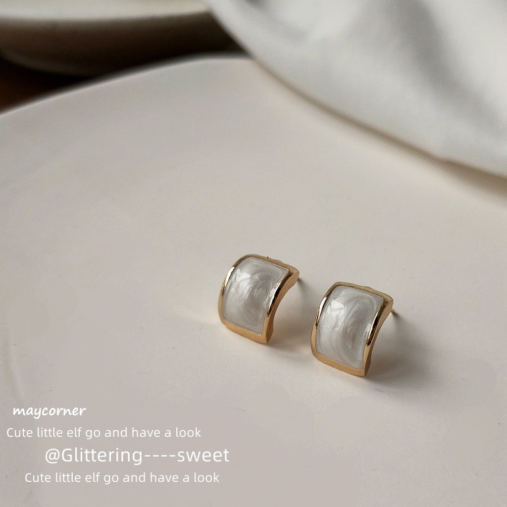 Bông tai đá trắng móc nhỏ mạ bạc 925 cao cấp 1504