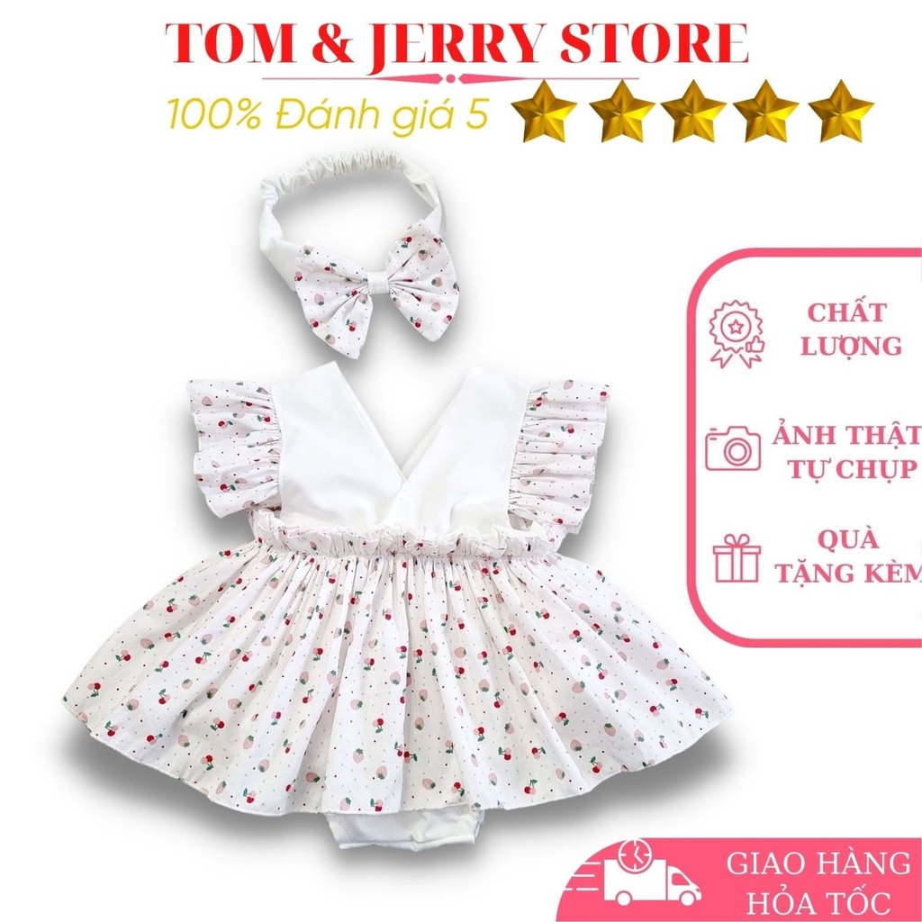 Quần áo trẻ em Set body trái dâu nhí cho bé gái xinh xắn TẶNG KÈM TURBAN thích hợp đi chơi, dự tiệc, chụp hình