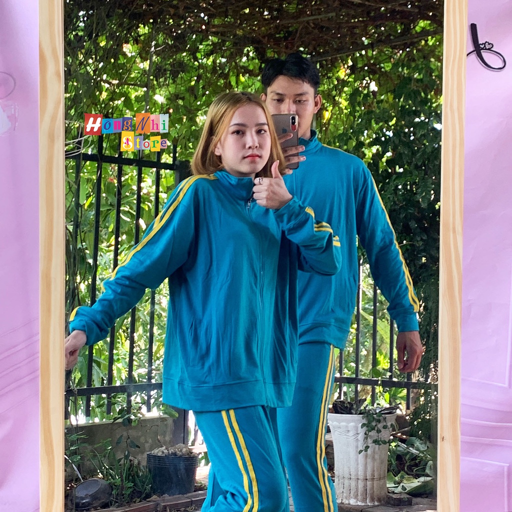 Set Bộ Thể Thao Oversize Ulzzang Unisex Áo Khoác Tay Dài Quần Jogger Dài Màu Xanh Cao Cấp - MM