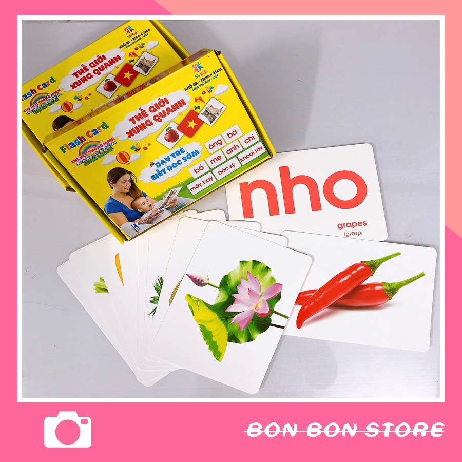 Bộ thẻ học thông minh flash card A5 loại to song ngữ tiếng anh cho bé 0-6 tuổi