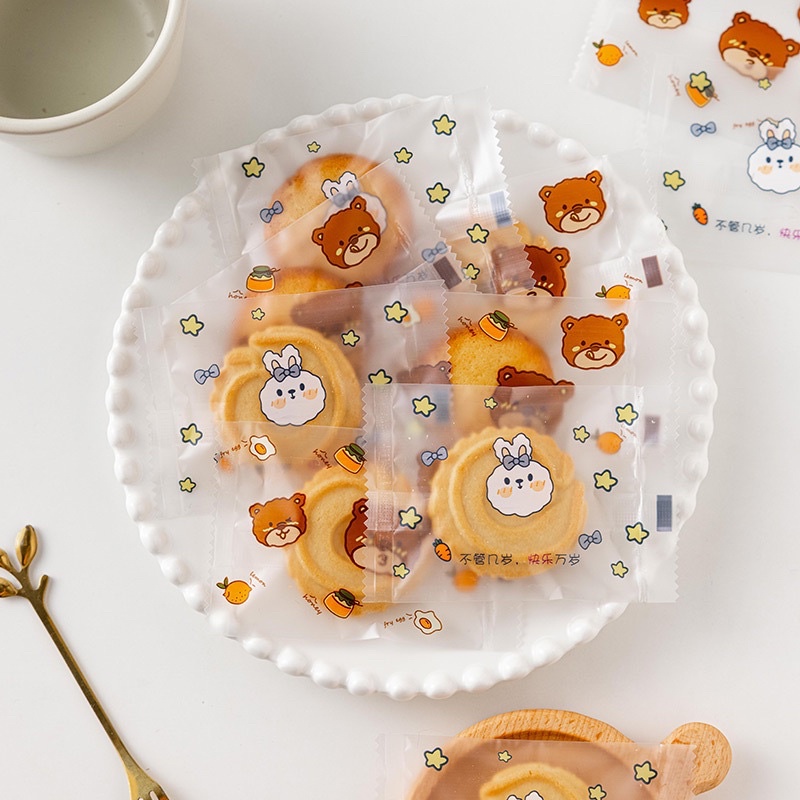 set 50 túi hàn miệng gấu thỏ size 7 x 10 cm