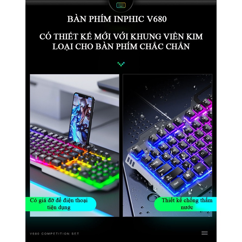 Bàn Phím Cơ Kim Loại INPHIC V680 Có Dây - Đèn LED Siêu Đẹp RGB Hỗ Trợ 4000DPI Chơi Game Chuyên Nghiệp - Chính Hãng