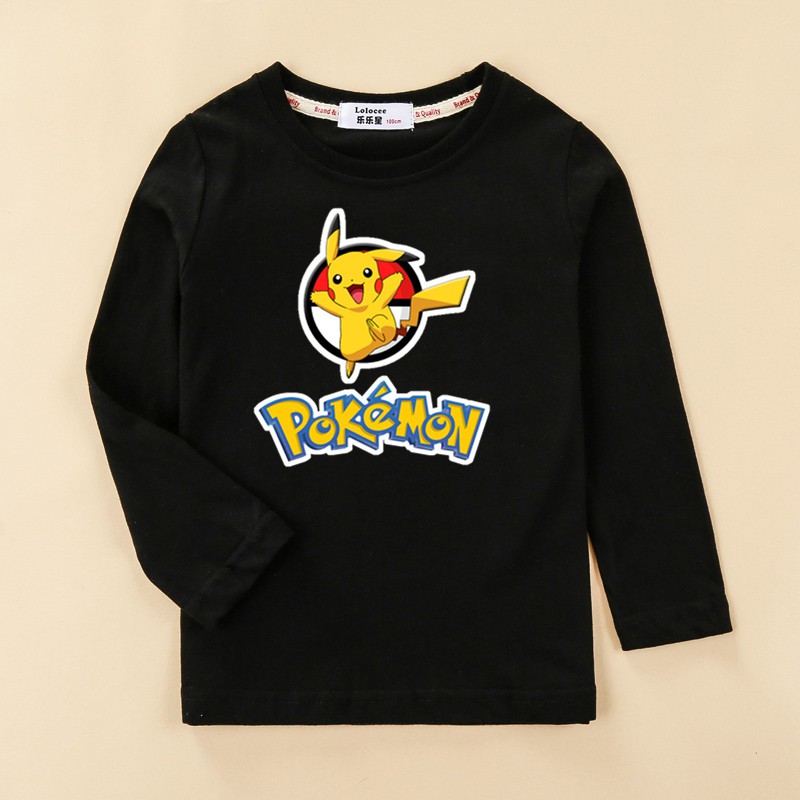 Áo thun tay dài in hình Pikachu Pokemon 2022 thời trang mùa thu cho bé trai