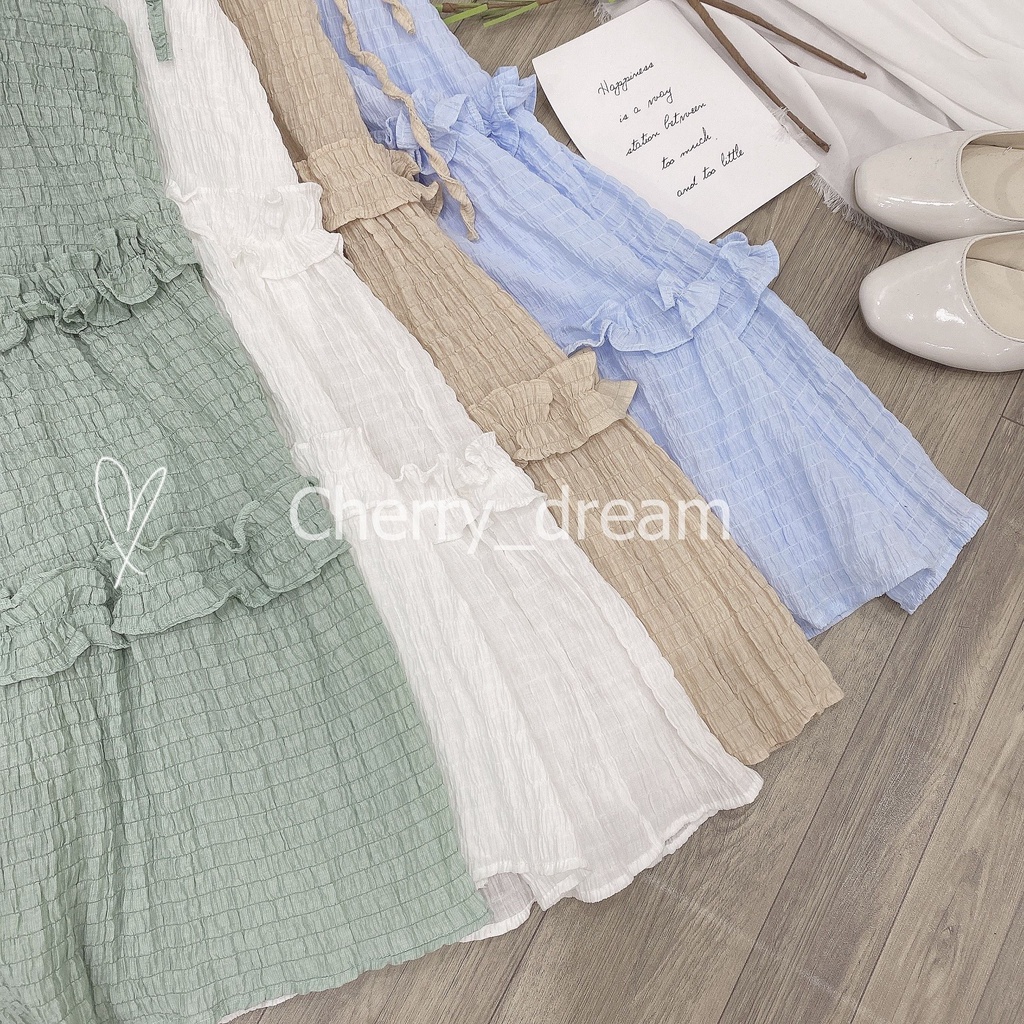 Váy 2 dây chất xốp nhăn hot trend 2022, Đầm Maxi Đi Biển