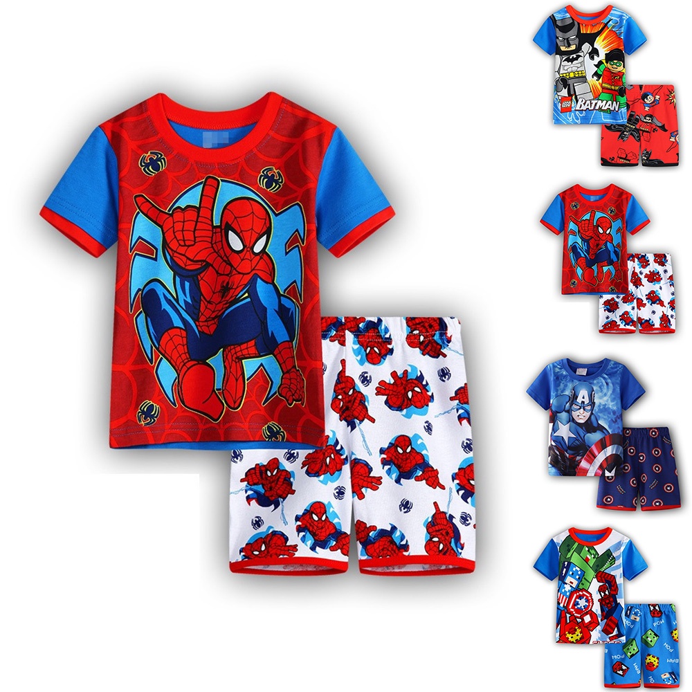 Bộ ÁO Thun NgắN Tay + QuầN NgắN In HìNh NgườI NhệN Cho Bé Trai