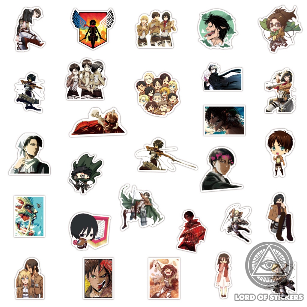 Set 100 Sticker Attack On Titan, Hình Dán Anime Manga Levi Eren Chống Thấm Nước Trang Trí Mũ Bảo Hiểm, Laptop, Xe, Sổ