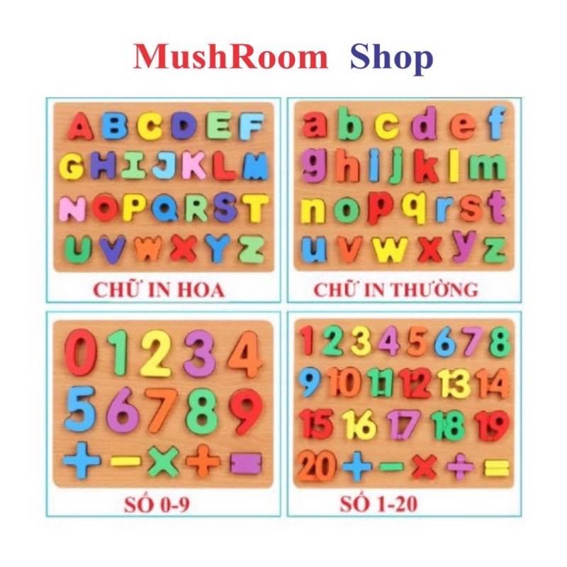 Combo 3 Bảng Đồ Chơi Gỗ Nổi Chữ Cái Và Số Kèm Phép Tính Cho Bé