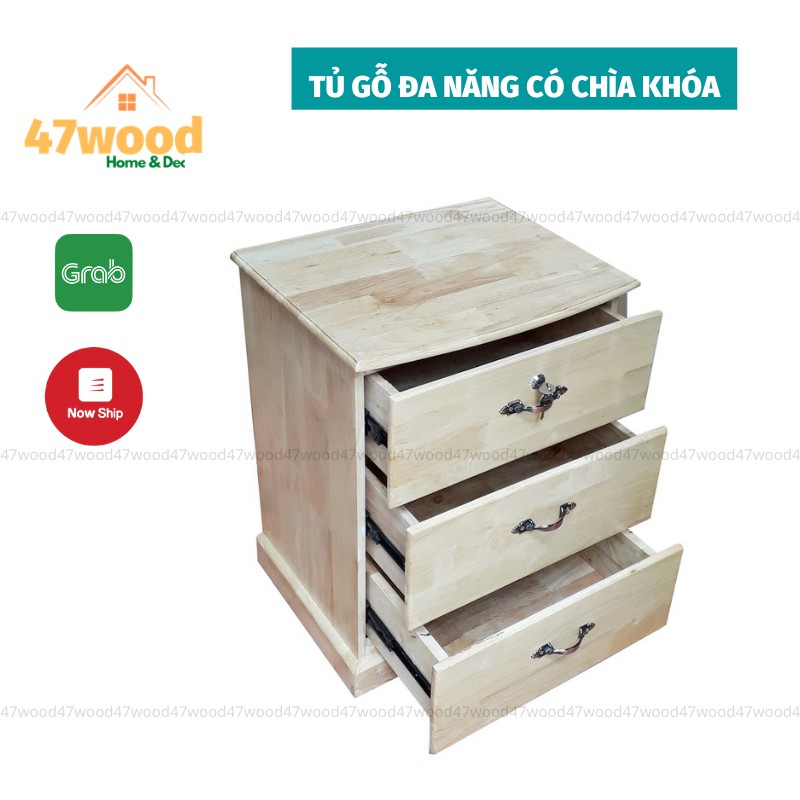 TỦ HỒ SƠ 3 NGĂN KÉO BẰNG GỖ - TỦ ĐẦU GIƯỜNG GỖ CÓ CHÌA KHÓA