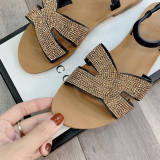 Sandal quai đá đen be