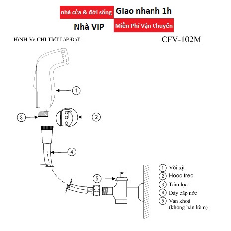 Vòi xịt rửa Inax cao cấp CFV-102M, bảo hành 2 năm