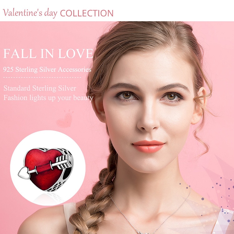BAMOER Hạt Charm Bạc 925 Khắc Hình Trái Tim Sc480