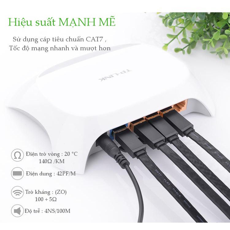 Cáp mạng 2 đầu đúc Cat 7 UTP Patch Cords dạng dẹt dài từ 0.5-10m UGREEN NW106 - Hàng Chính Hãng - Bảo Hành 18 Tháng