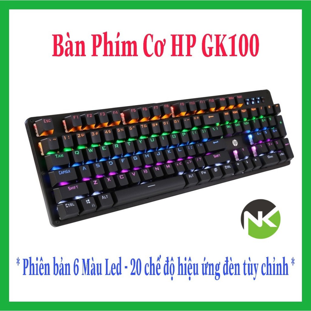 Bàn Phím Cơ HP GK100 Phiên Bản 6 Màu Led với 20 chế độ hiệu ứng tùy chỉnh tuyệt đẹp (Màu Đen) - NK
