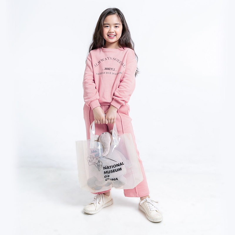 Bộ quần áo bé gái dài tay in chữ JOOKYLI chất nỉ lót bông giữ ấm tốt 93G0866