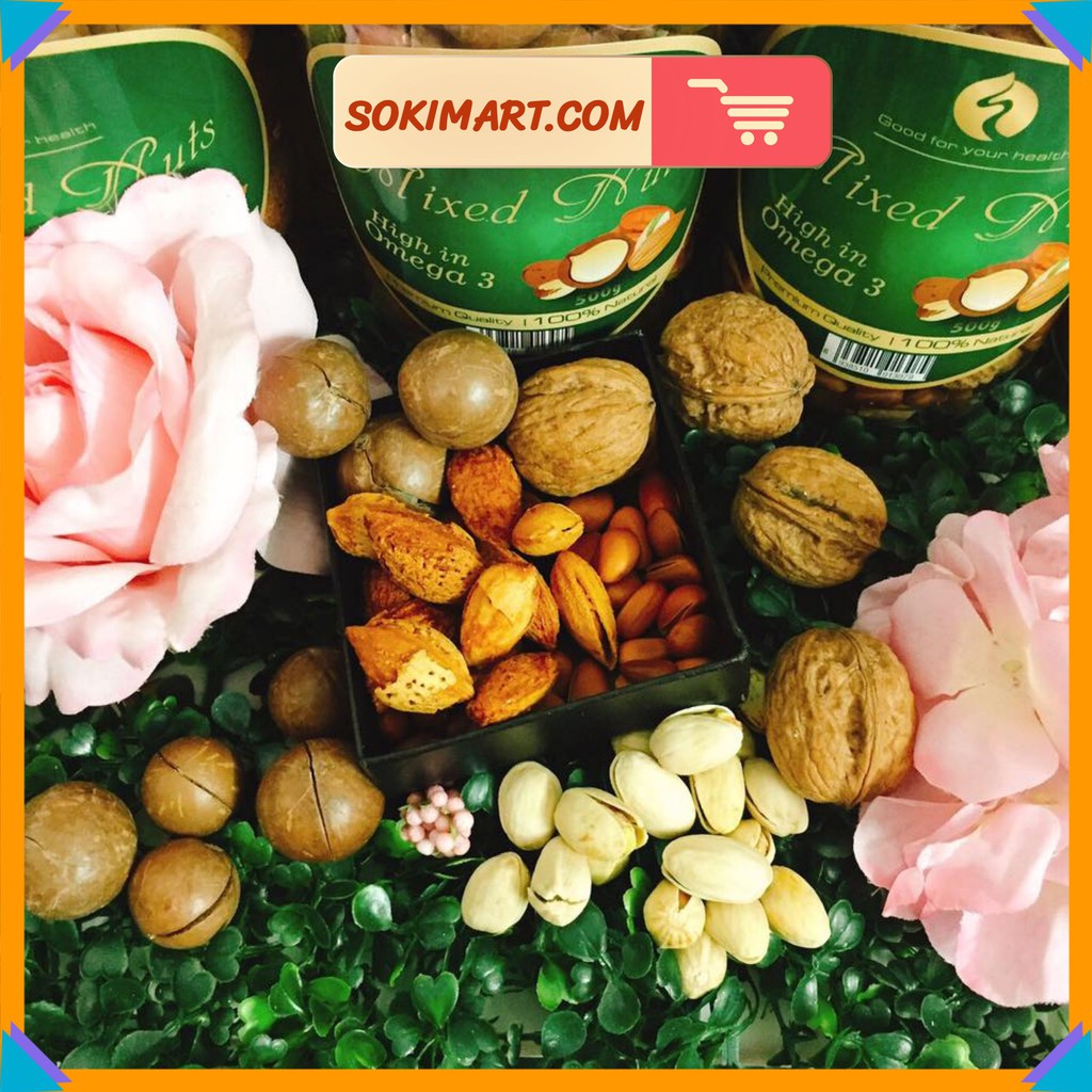 MIXED NUTS 6 LOẠI HẠT CÒN VỎ GỒM MACCA, ÓC CHÓ, HỒ ĐÀO, HẠNH NHÂN, HẠT DẺ CƯỜI VÀ HẠT THÔNG - 500G