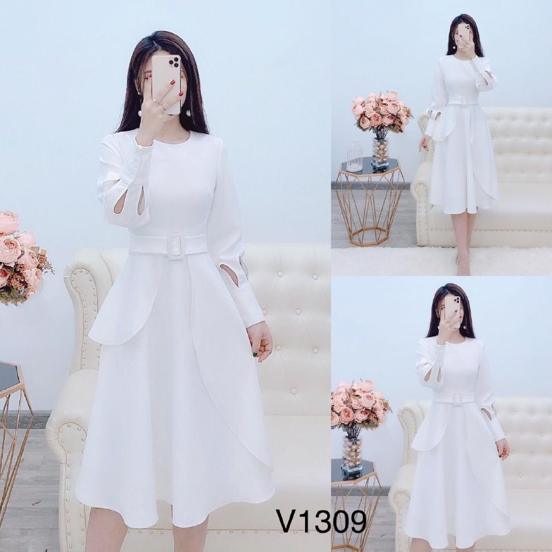[ xả kho ] MiD Đầm trắng tay điệu V1309 dáng xòe duyên dáng Mie Design kèm ảnh thật