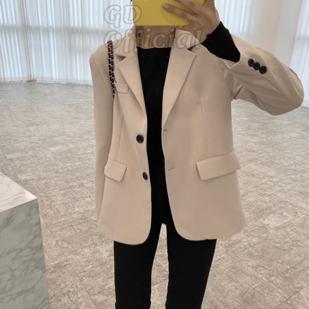 K75|Áo khoác blazer dài tay cổ điển chất cotton dày dặn thiết kế thanh lịch cho nữ dài tay rộng rãi đen, nâu,GD Official