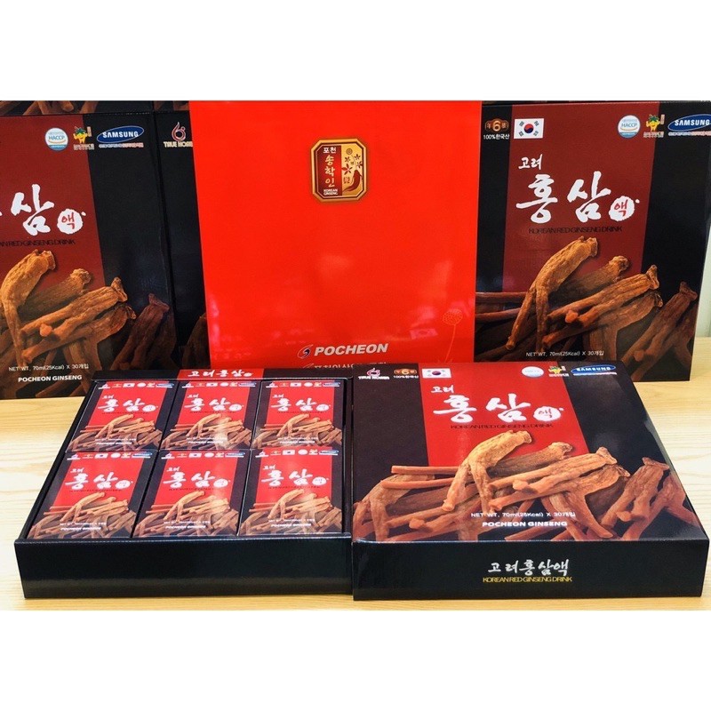 NƯỚC HỒNG SÂM 6 NĂM TUỔI KOREAN RED GINSENG DRINK POCHEON DATE 2023 hộp 30 gói * 70ml (Hàng chính hãng )