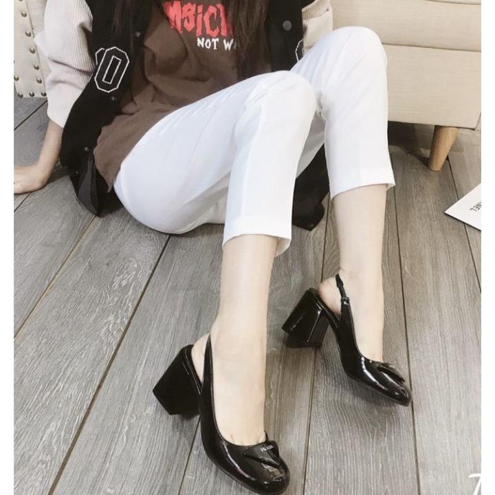 (ẢNH THẬT) Giày Sandal 7p Prada Mũi Tròn Da Bóng Mềm Êm Fullbox Bill Túi Cao Cấp JU