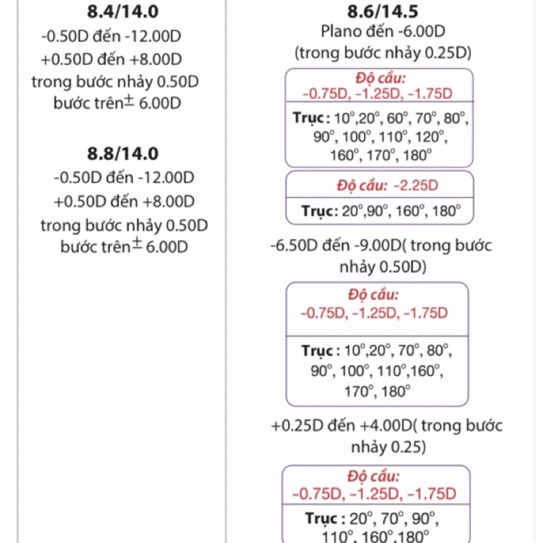 Tặng ngâm (8.4/14.5) Kính áp tròng lens 1 tháng cận &gt;9 viễn &gt;4 loạn &gt;275 Acuvue