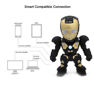 Wireless Bluetooth Speaker with LED Flash Portable Subwoofer Iron Man Model