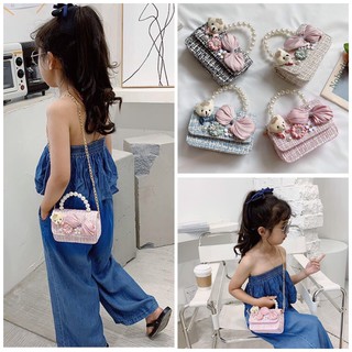 Túi xách cho bé - Túi quai ngọc Gấu nơ cao cấp  / Túi đeo chéo cho bé / ảnh thật phía sau