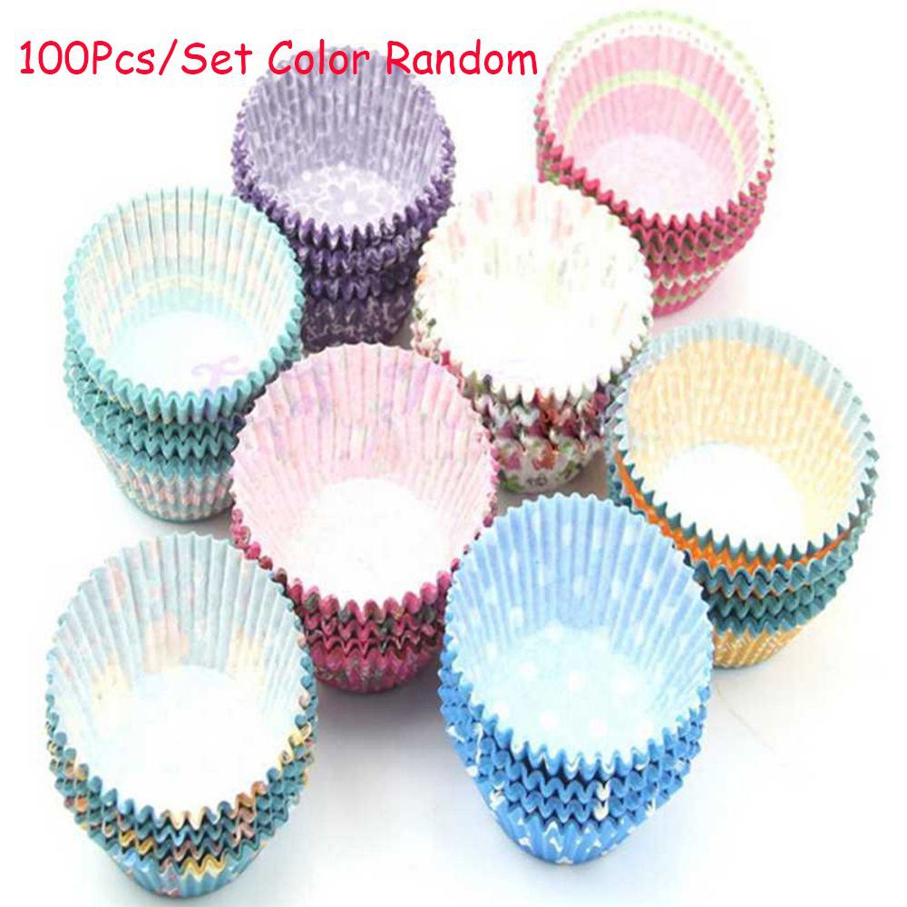 Set 100 Giấy Lót Làm Bánh Cupcake Nhiều Màu Sắc Chống Dầu Tiện Dụng