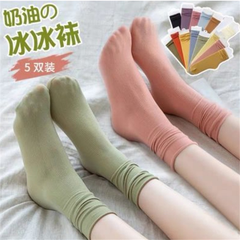 Vớ cổ trung siêu mỏng thoáng khí thời trang xuân hè cho nữ