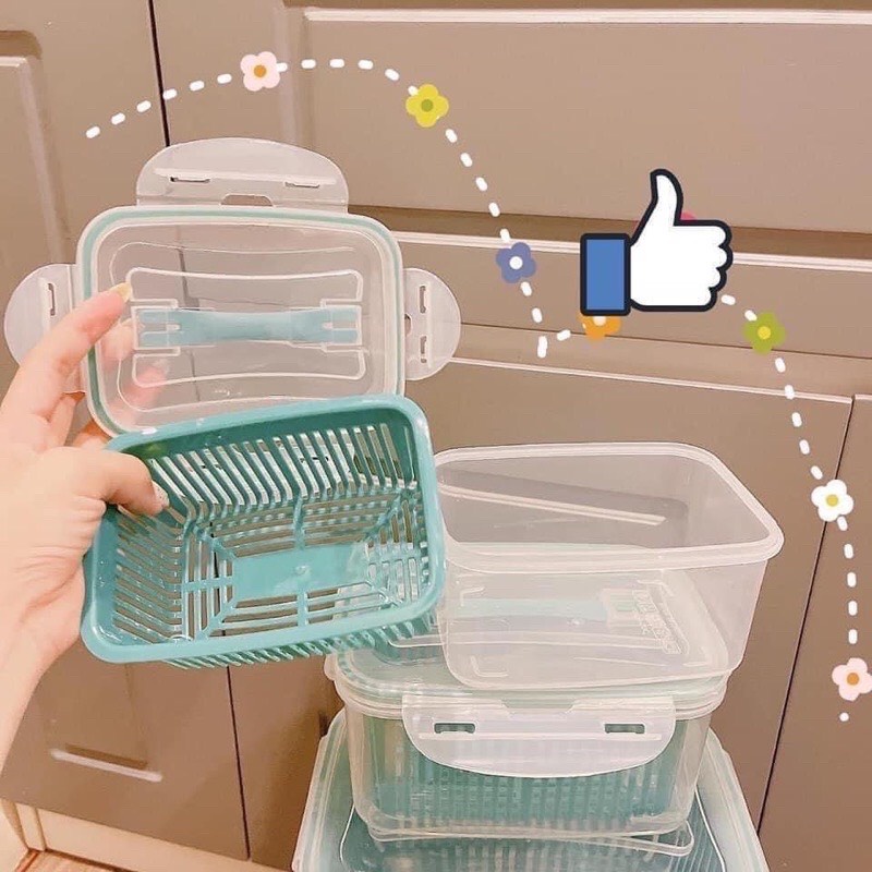 Bộ 5 Hộp Đựng Thực Phẩm Giỏ Có Nắp Đậy Khay Nhựa Kèm Rổ Ráo Nước Để Tủ Lạnh Bảo Quản Thức Ăn Tiện Lợi