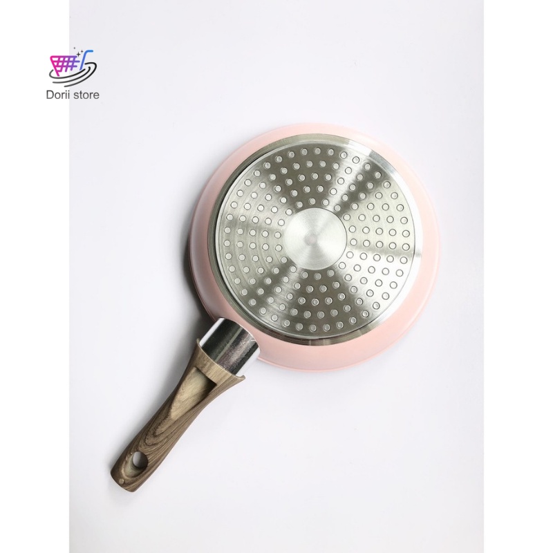 Chảo Chống Dính Vân Đá Hoa Cương, Chảo Cán Gỗ Size 16-24-26cm Cao Cấp Dùng Mọi Loại Bếp