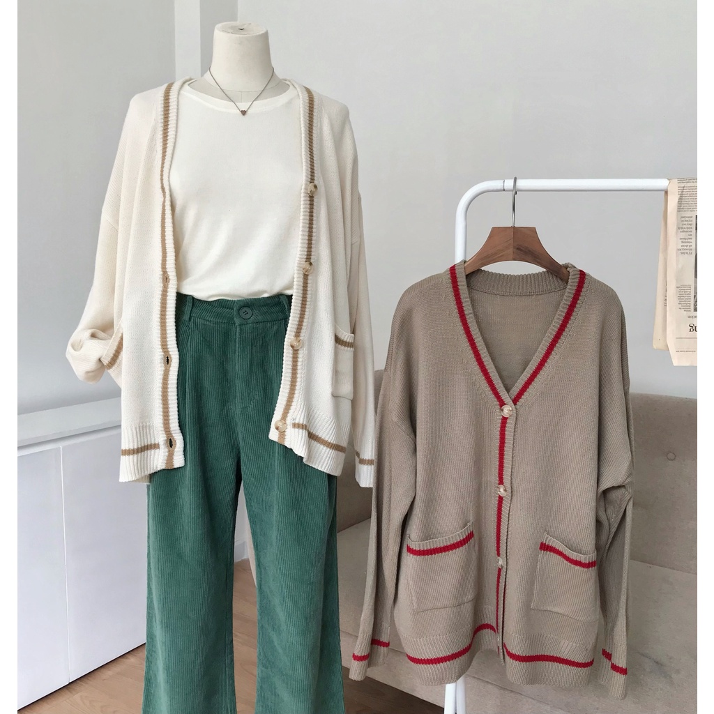 Áo khoác len cardigan cổ v form rộng LENCLOTHING 8250