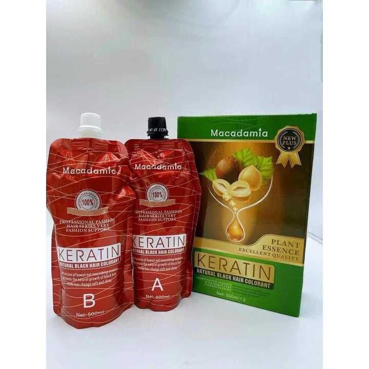 Nhuộm Đen Không Dính Da Đầu Tinh Chất Trái Cây Macadamia Kerarin 500ml x 2