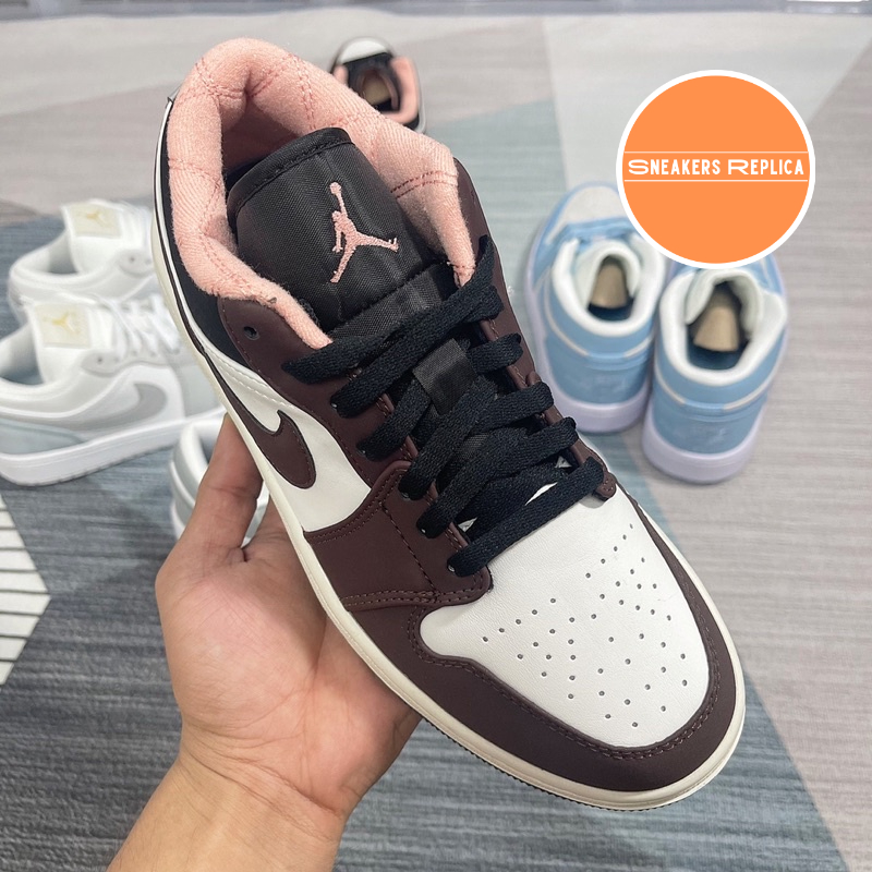 Giày sneaker Jordan 1 Low, Giày thể thao nam nữ JD1 Low Mocha Brown - Fullbox kèm dây phụ