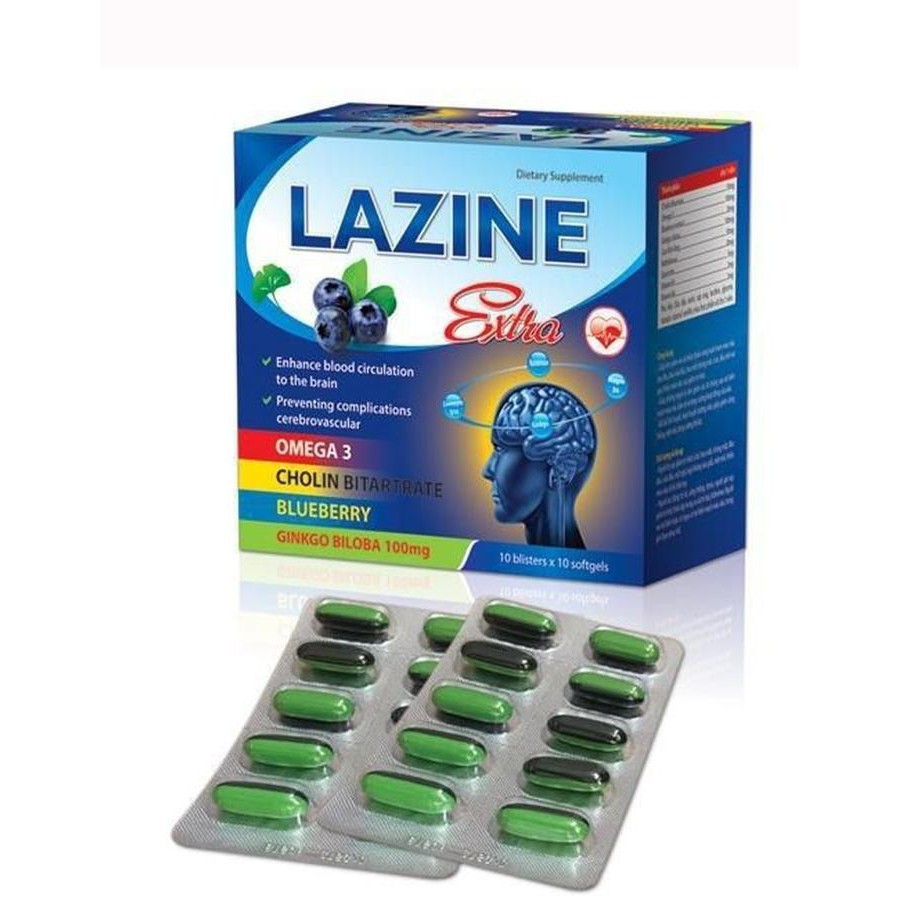 Hoạt huyết dưỡng não thảo dược  Lazine Extra Hộp 100 Viên - Tăng Cường Máu Lên Não