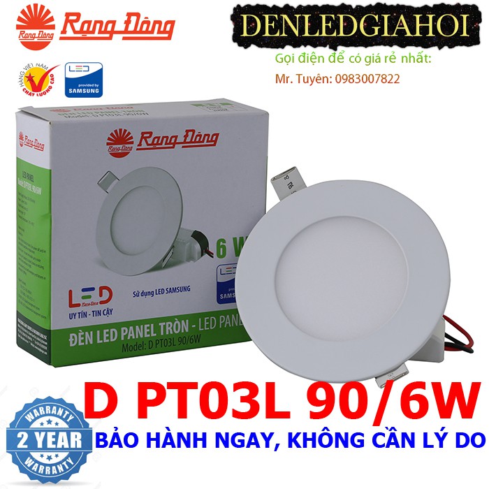 12 Đèn Led Panel 6W Rạng Đông , model  D PT03L 90/6w