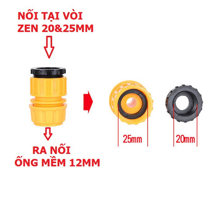 ĐẦU NỐI NHANH TẠI VÒI NƯỚC REN TỪ 20 ĐẾN 25mm RA NỐI ỐNG 12mm - Cb432