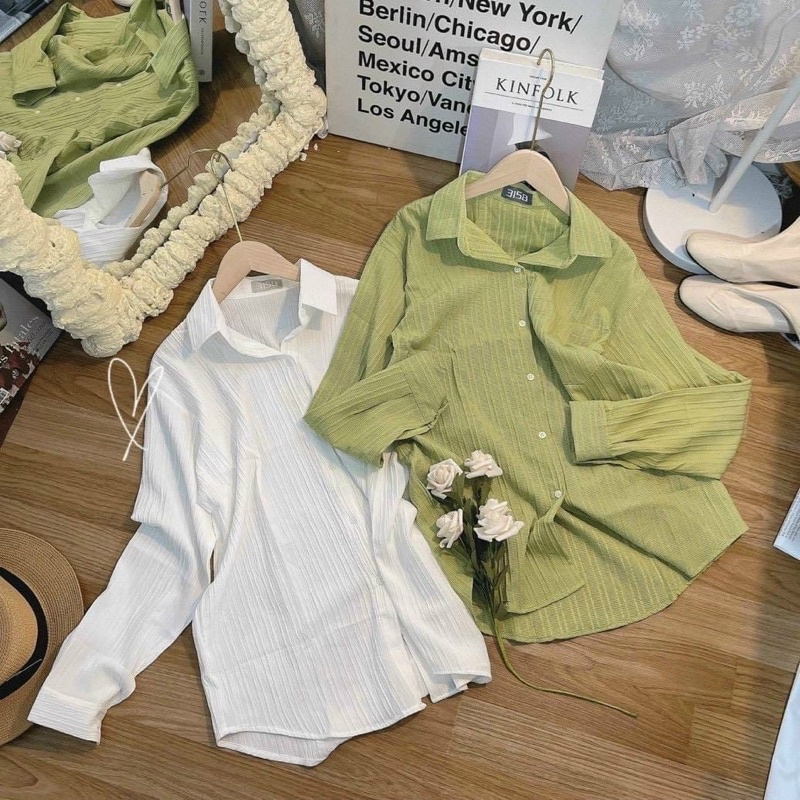 Áo sơ mi nhăn sọc - sơ mi basic