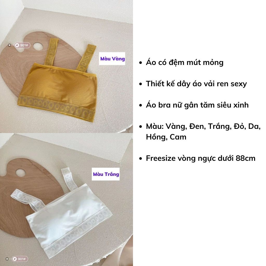 Áo bra nữ ren gân tăm 2 dây đệm mút mỏng ôm ngực mềm mại thoáng mát và gợi cảm DOPICO B901