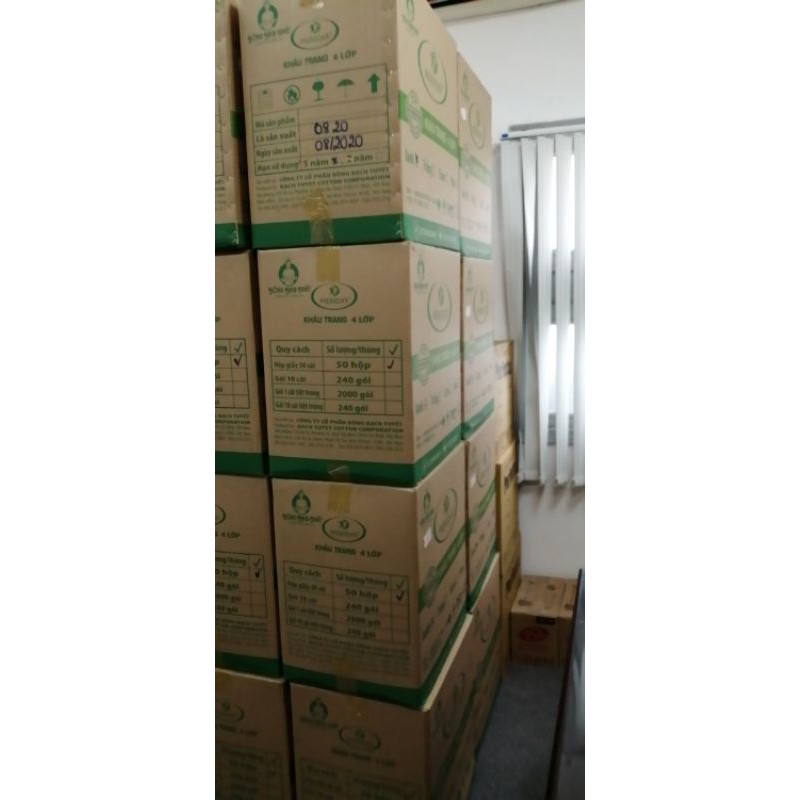 2 hộp khẩu trang Meriday 4 lớp (công ty Bông Bạch Tuyết) màu xanh chất liệu chuẩn y tế