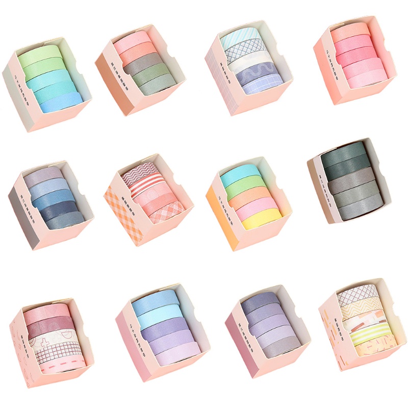 [Hàng mới về] Set 5 cuộn băng keo washi màu sắc đa dạng xinh xắn