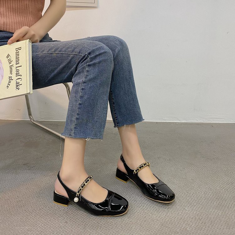 Giày Sandal Nữ Cao Gót Mũi Vuông Quai Xích Slingback Vintage - SA004