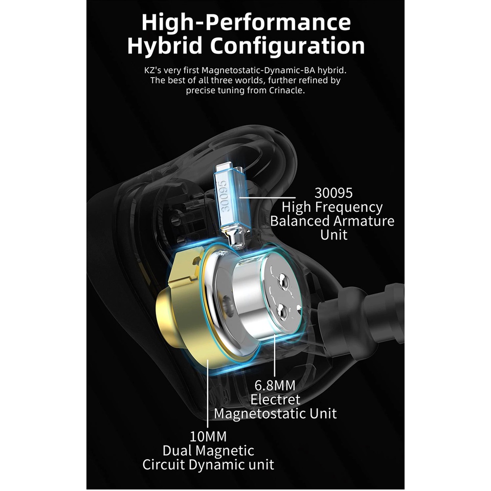 Tai nghe KZ X Crinacle CRN ZEX Pro Tai Nghe Nhét Tai Thể Thao Gaming Tĩnh Điện Công nghe HyBird