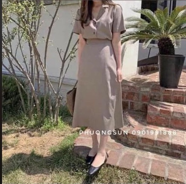 Chân váy cạp cao chữ A midi - Chân váy công sở chất tuyết mưa hàng thiết kê - Xưởng may hạnh hồng | BigBuy360 - bigbuy360.vn