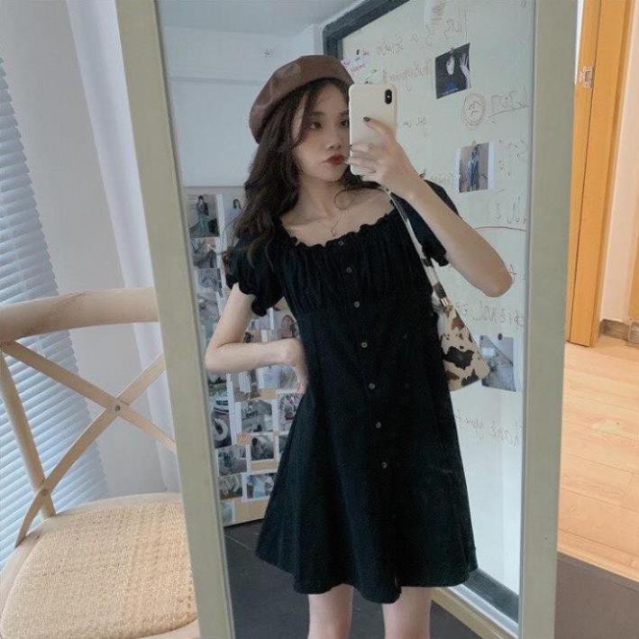 SIÊU XINH. Đầm Bèo Nữ Trễ Vai Chất Đũi 🦋 LIPP.STORE 🦋 Váy Babydoll Nữ Trơn Cúc Cài 4 Màu 🦋 Xinh Yêu | BigBuy360 - bigbuy360.vn