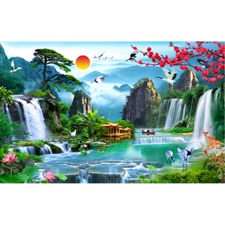 Tranh dán tường 3D Sơn thủy hữu tình 60*90