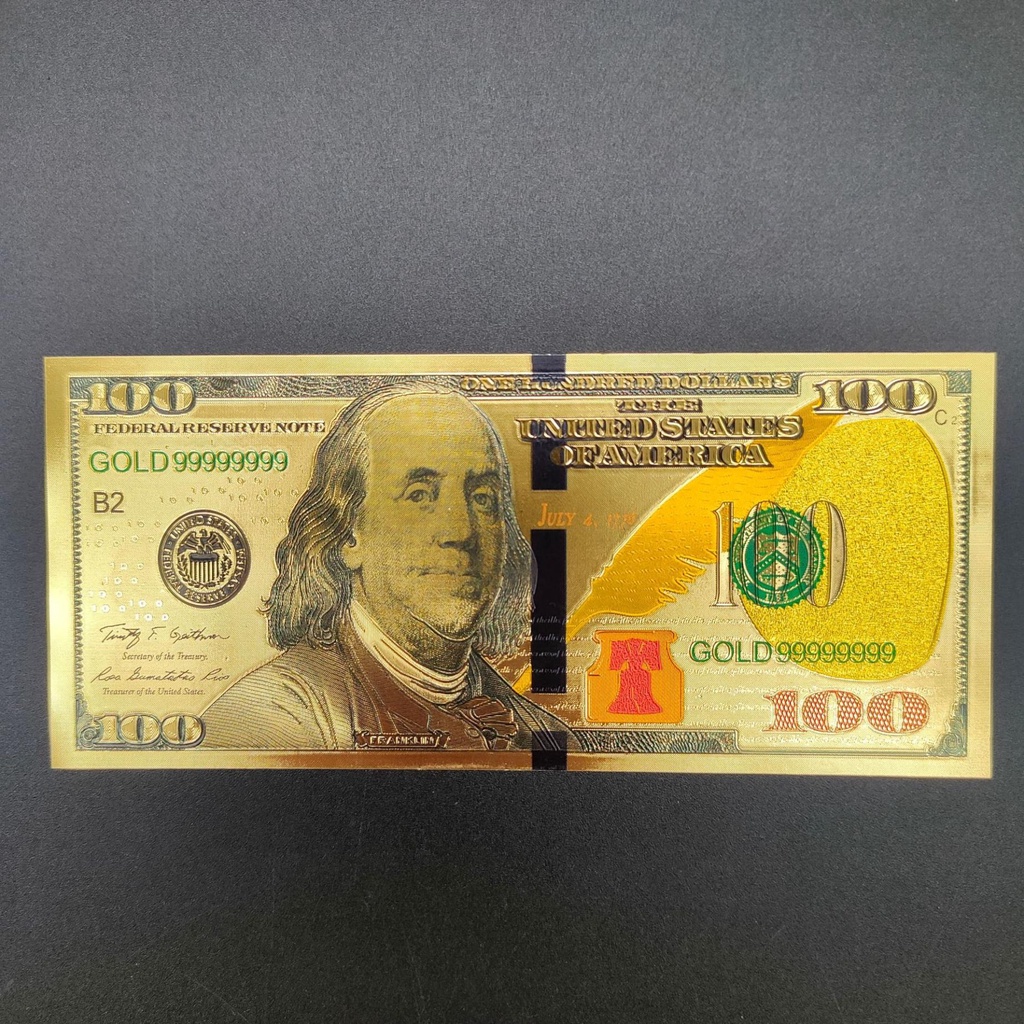 Tờ Tiền Kỉ Niệm 100 Đô Plastic (100 USD) Mạ Vàng Lì Xì Tết May Mắn